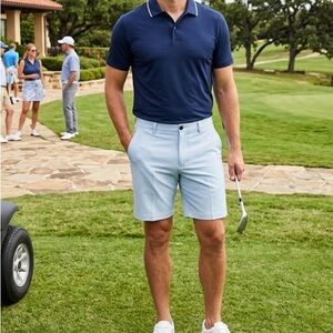 Dunning Golf Shorts Mens 36 Oxford Light Blue Soft Performance Stretch